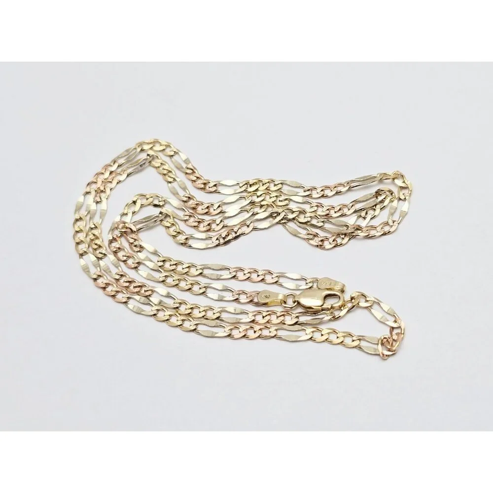 14K Two Tone Multi Color Gold Diamond Cut Figaro Link Chain Necklace - 24.25